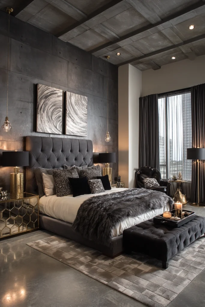 Dark Luxe Textures cozy master bedroom color ideas